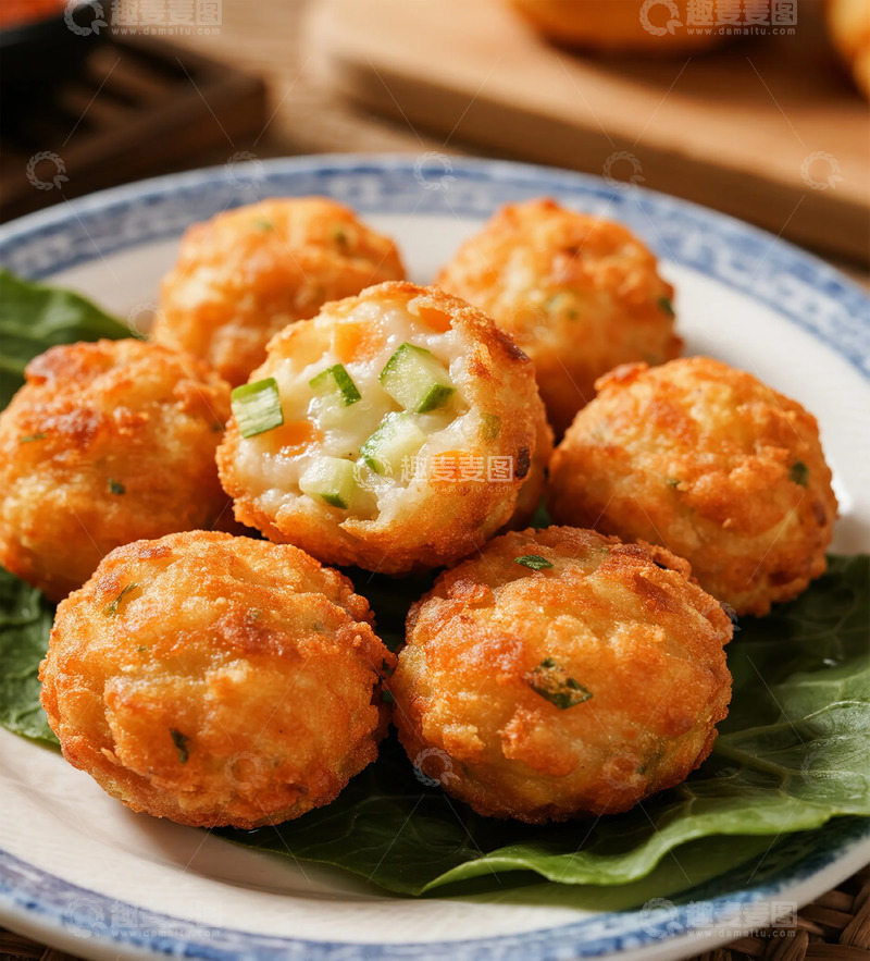 高清大图下载【趣麦麦图】金黄炸丸子美食摄影