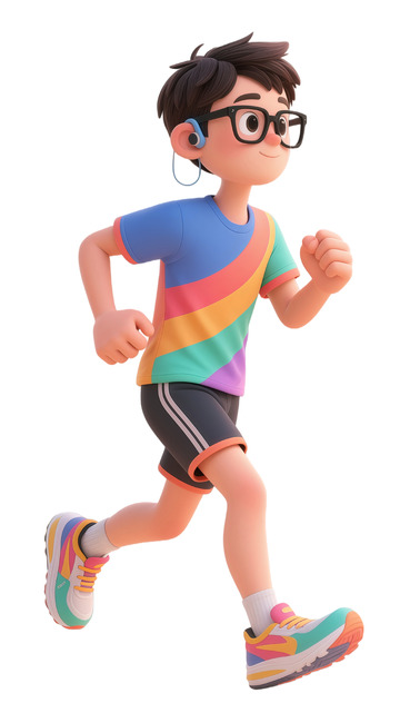 卡通跑步少年3D渲染图短袖