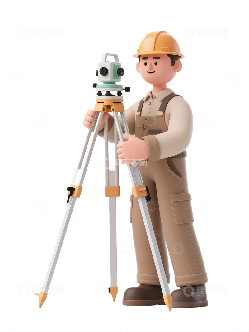 高清大图下载【趣麦麦图】卡通测量员工作场景插画