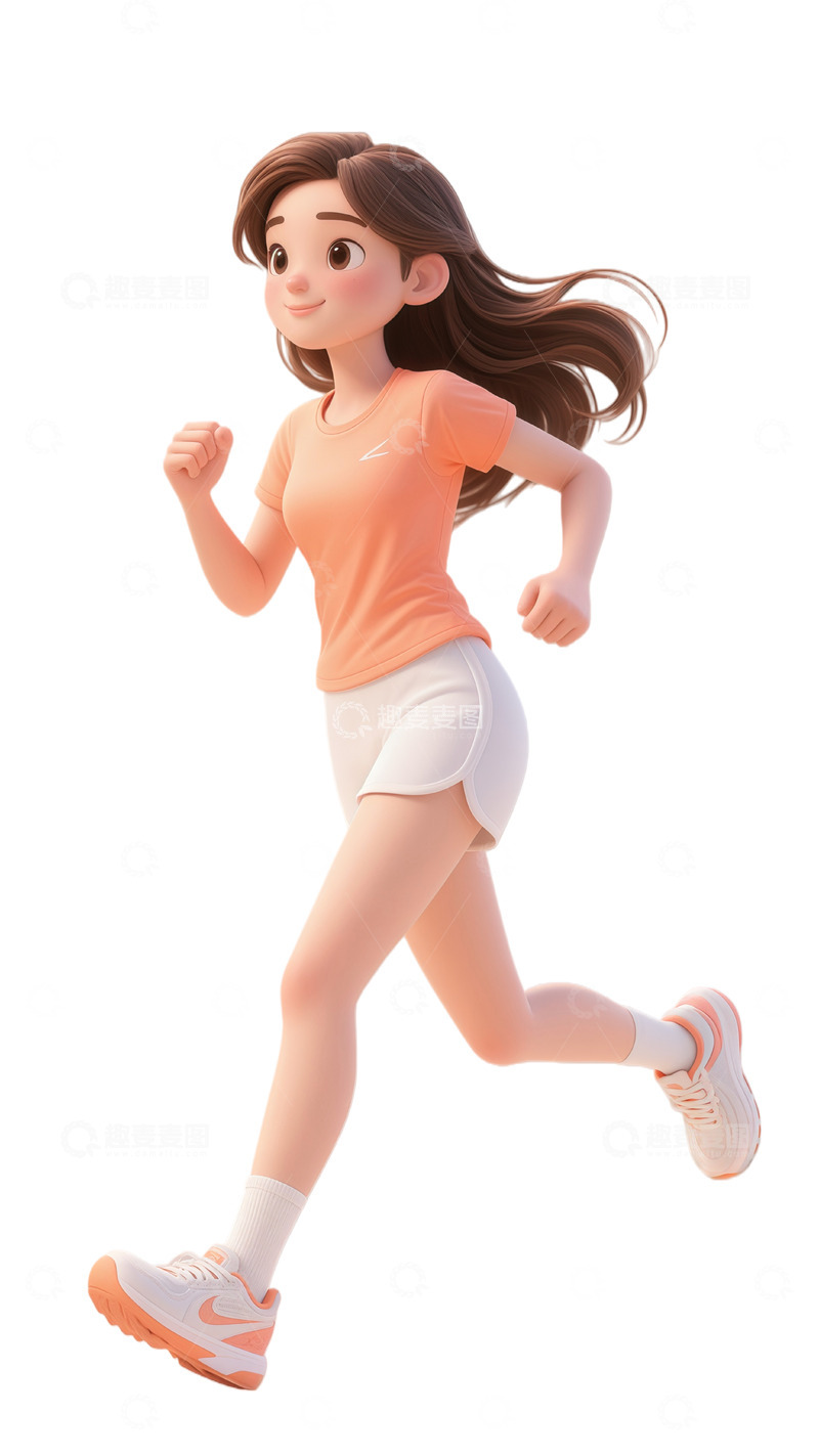 高清大图下载【趣麦麦图】跑步女孩卡通插画