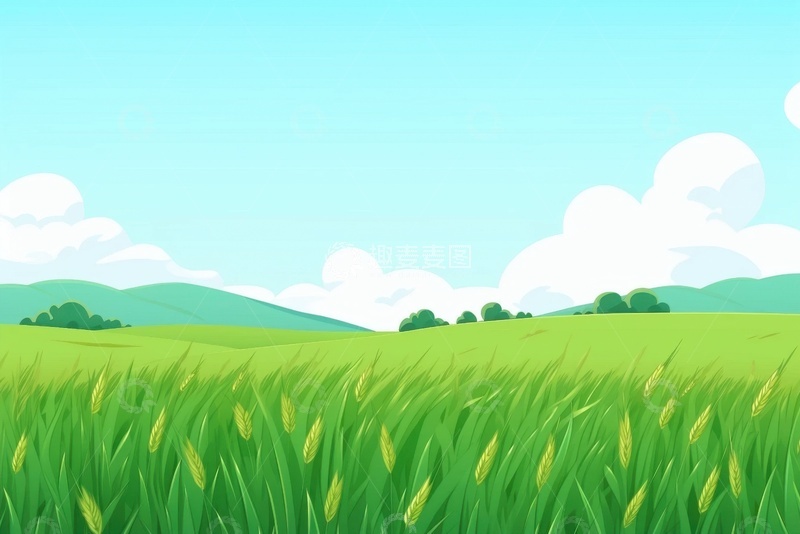 高清大图下载【趣麦麦图】手绘简约青草地插画背景