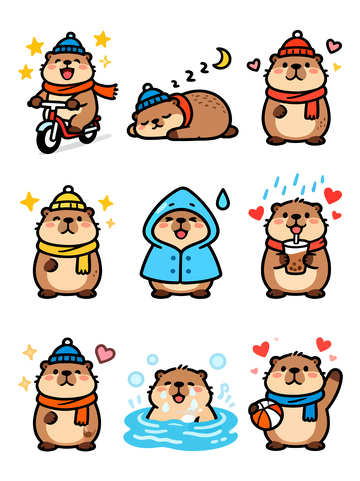 卡通海獭冬季活动插画