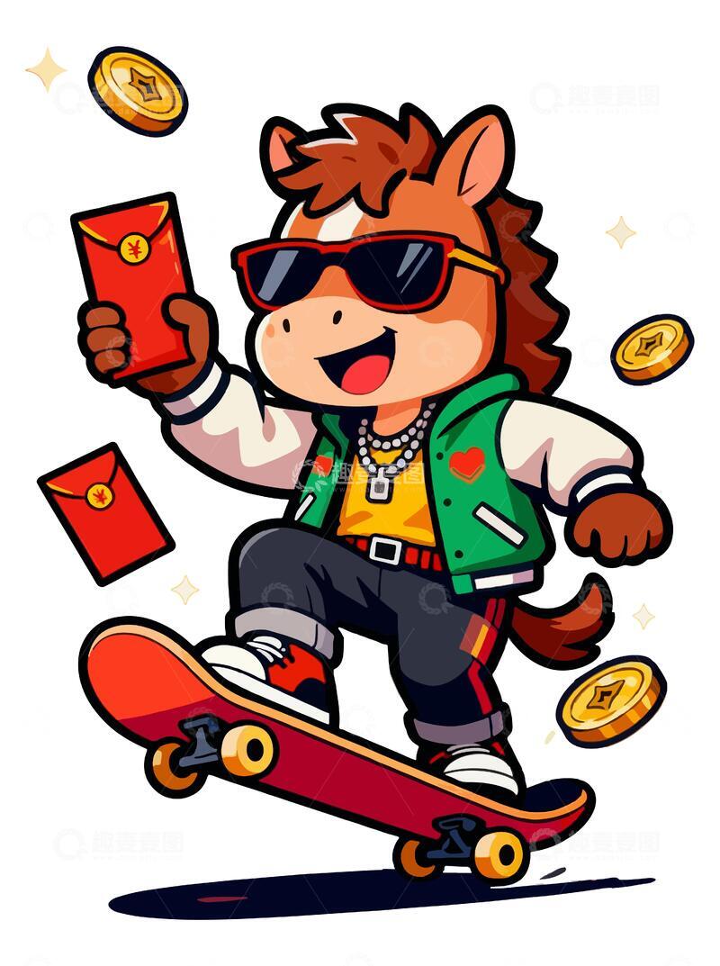 源文件下载【趣麦麦图】春节卡通吉祥小马儿插画3