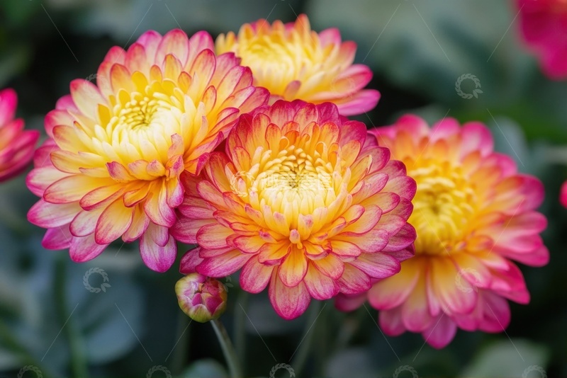 高清大图下载【趣麦麦图】盛开的一簇橙红色菊花花卉