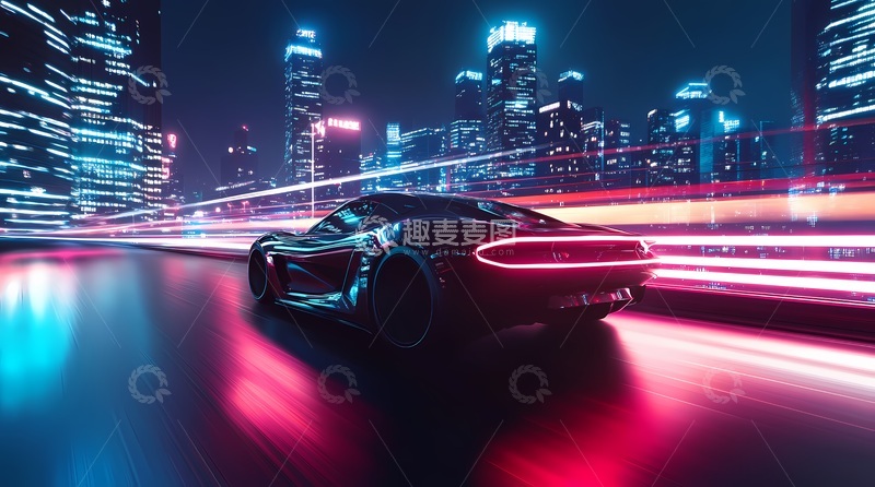 高清大图下载【趣麦麦图】未来感跑车都市夜景