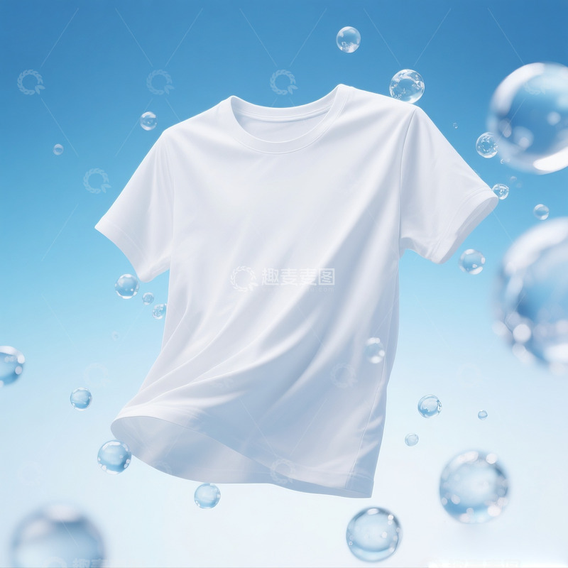 高清大图下载【趣麦麦图】清新气泡白色T恤广告设计素材