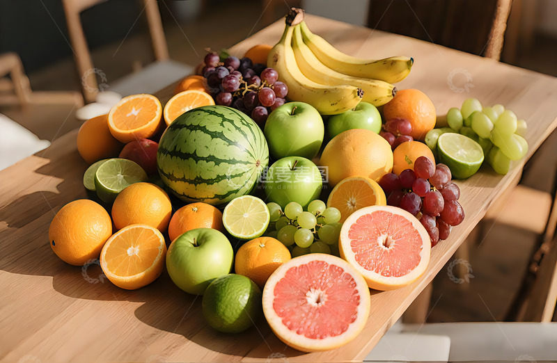 高清大图下载【趣麦麦图】木质桌摆满新鲜水果