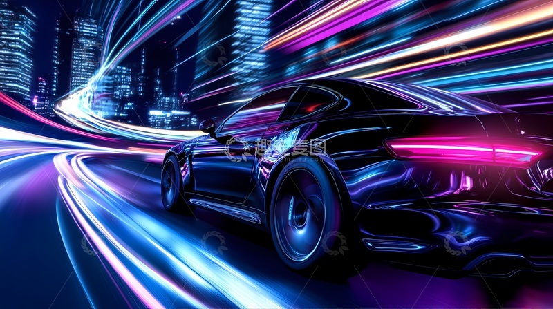 高清大图下载【趣麦麦图】未来感跑车城市夜景活力