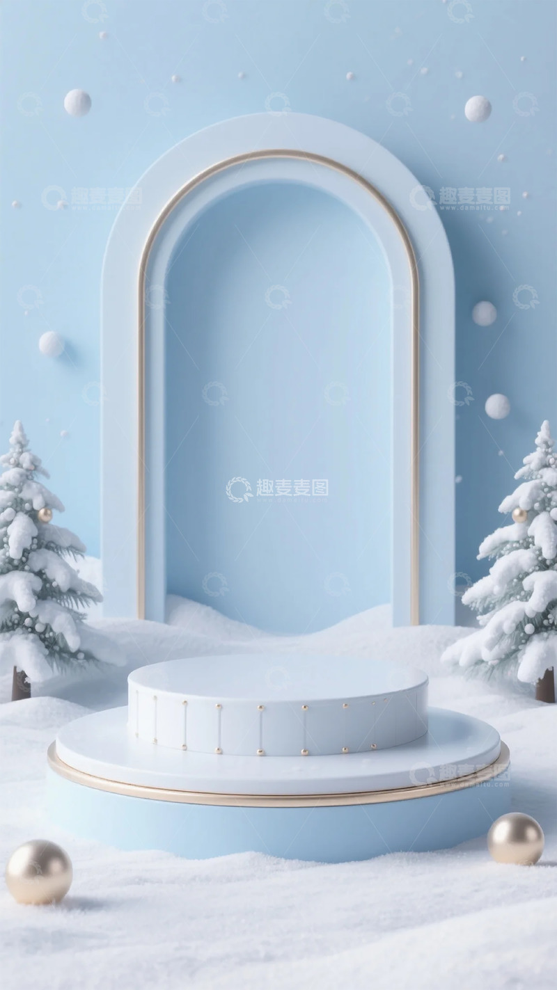 高清大图下载【趣麦麦图】冬日圣诞场景展示台设计