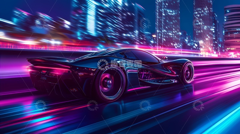 高清大图下载【趣麦麦图】科幻跑车城市夜景