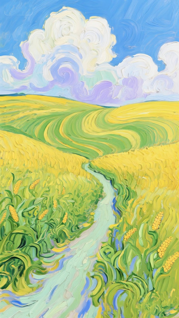梵高风田园 油画绚烂风光图