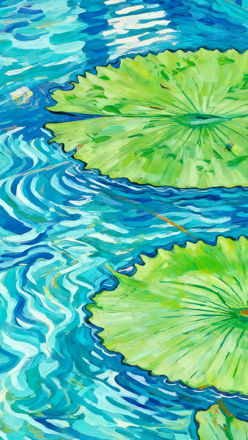 莲叶水面水景艺术画
