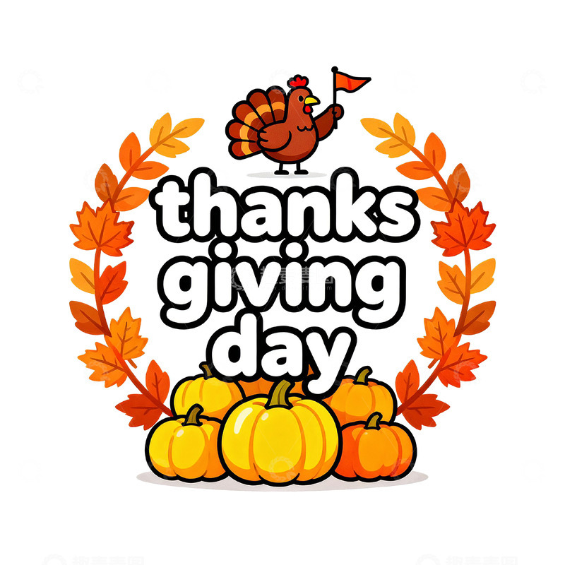 高清大图下载【趣麦麦图】卡通感恩节火鸡南瓜设计元素