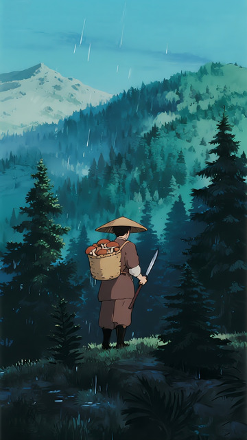 山林采菇 动漫幽境劳作图