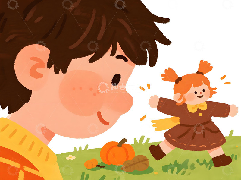高清大图下载【趣麦麦图】童趣秋日欢乐插画