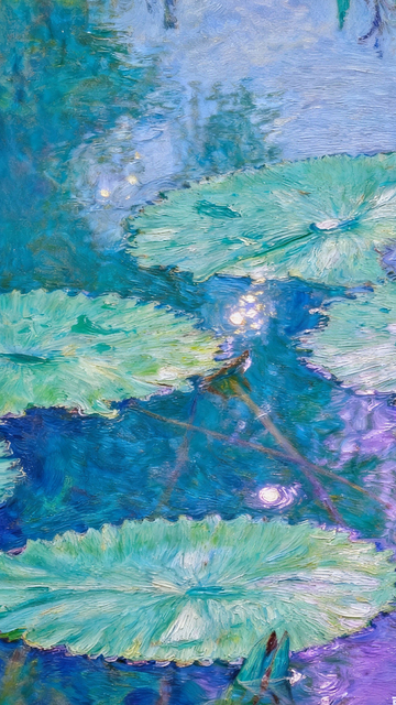 印象派睡莲池塘油画风景壁纸背景素材2