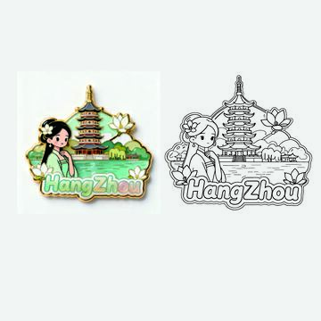 杭州风景卡通纪念徽章设计素材