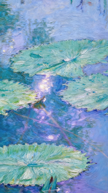 印象派睡莲池塘油画风景壁纸背景素材3
