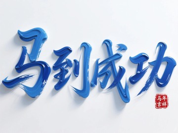 马年蓝色艺术字成功祝愿
