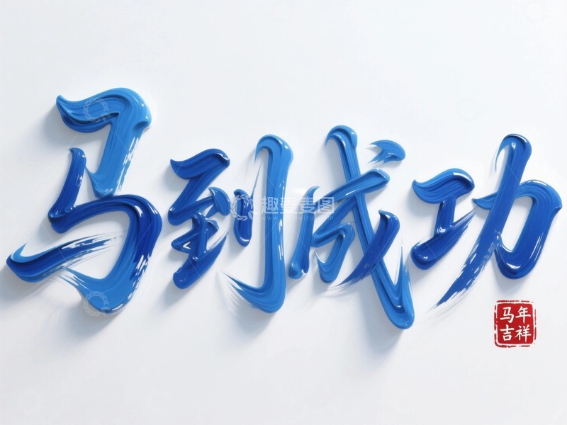 高清大图下载【趣麦麦图】马年蓝色艺术字成功祝愿