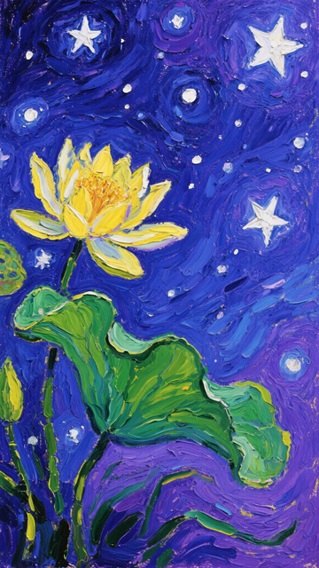 油画插画荷花素材