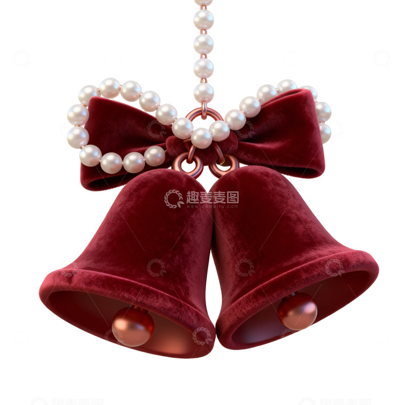 高清大图下载【趣麦麦图】红色珍珠铃铛可爱立体卡通圣诞节素材