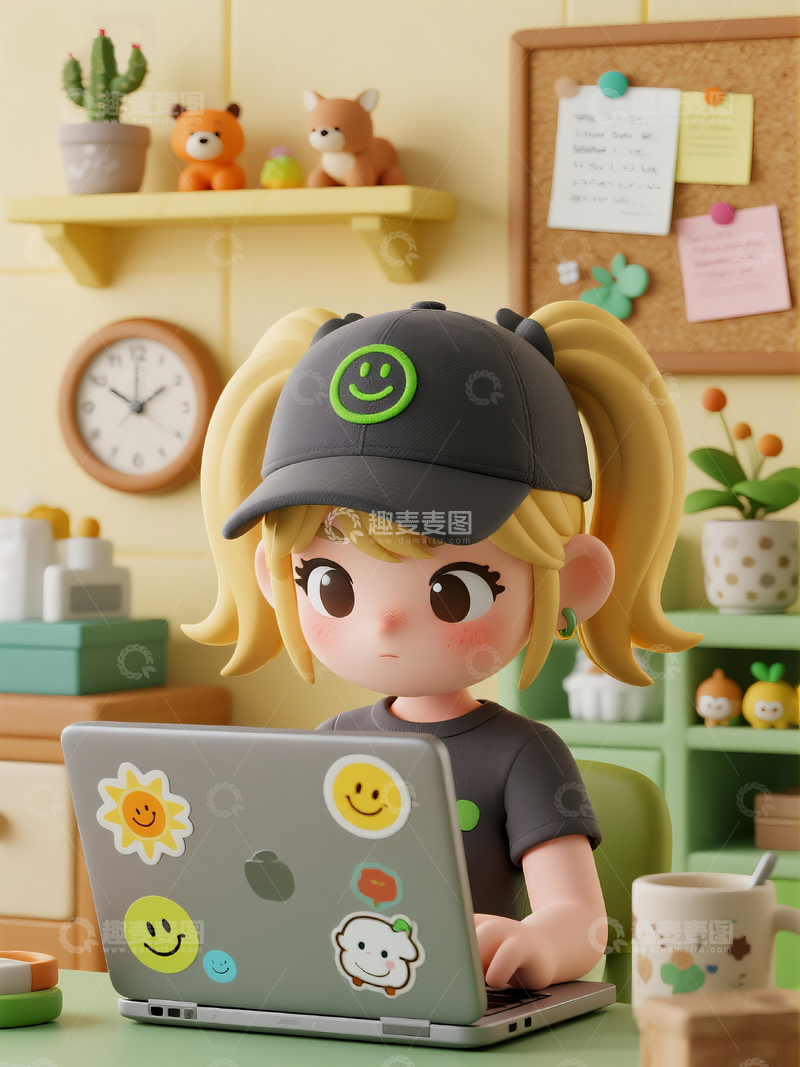 源文件下载【趣麦麦图】工作中的黄头发女孩1