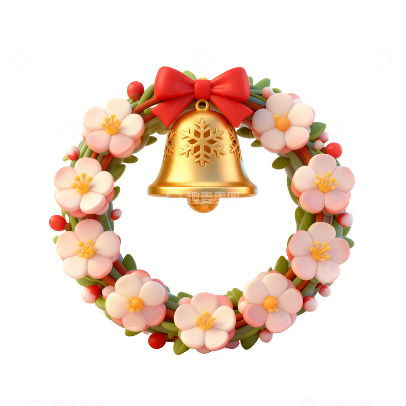 高清大图下载【趣麦麦图】花朵铃铛花环立体卡通可爱圣诞节素材