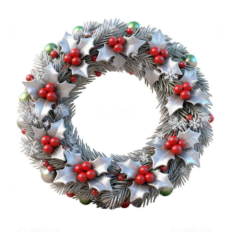 高清大图下载【趣麦麦图】白色花环立体卡通可爱圣诞节素材