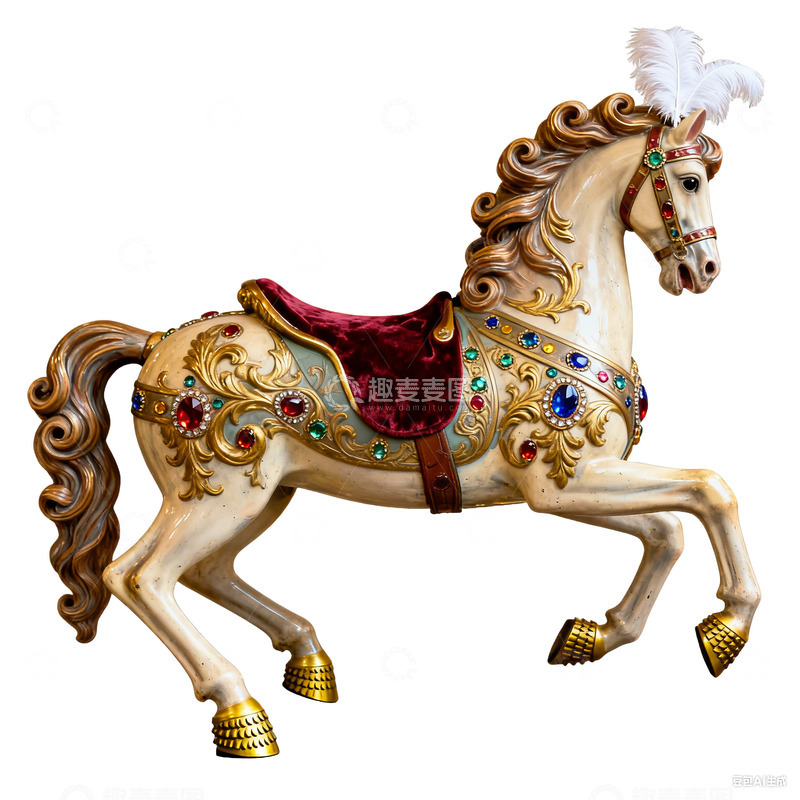 高清大图下载【趣麦麦图】金色立体卡通华丽旋转木马圣诞素材1