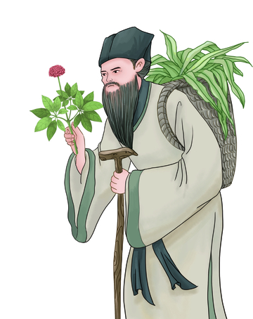 古代采药老者形象神农尝百草插画