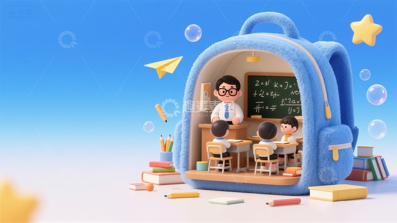 高清大图下载【趣麦麦图】书包教室卡通插画设计素材