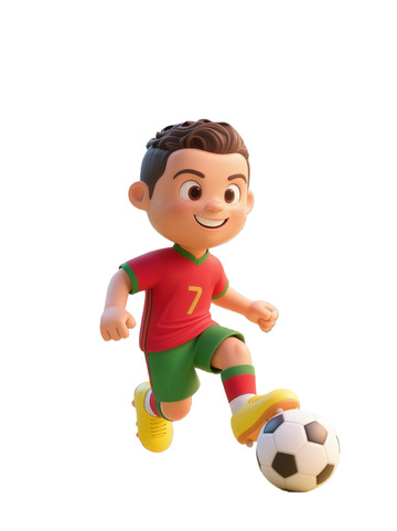 卡通足球运动员踢球造型设计素材红色