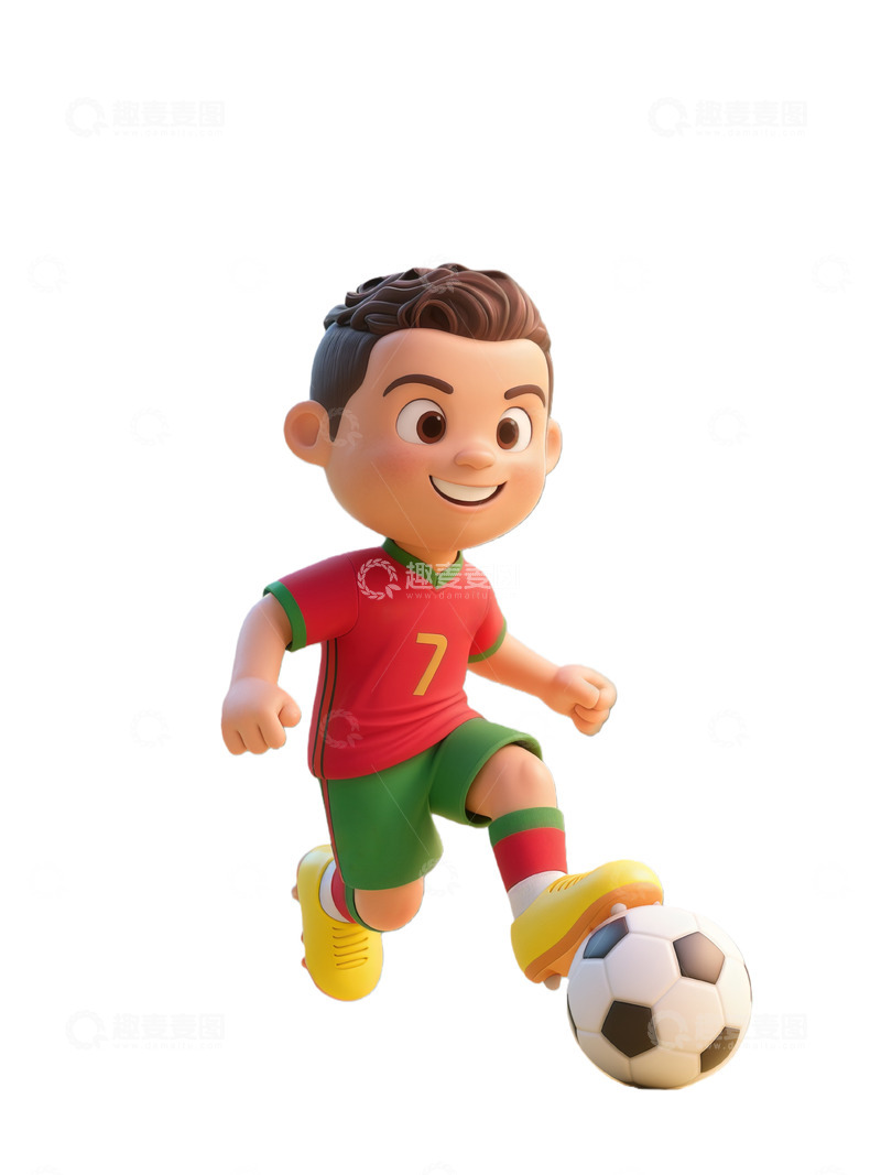 高清大图下载【趣麦麦图】卡通足球运动员踢球造型设计素材红色