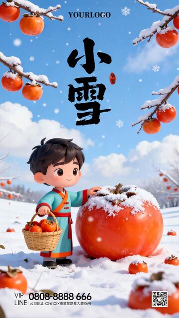 小雪节气柿子宣传海报设计