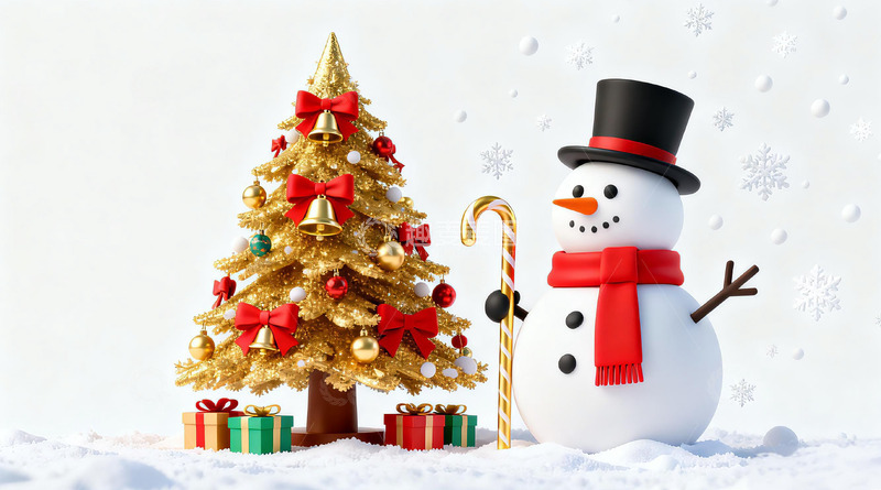 高清大图下载【趣麦麦图】雪人圣诞树插画