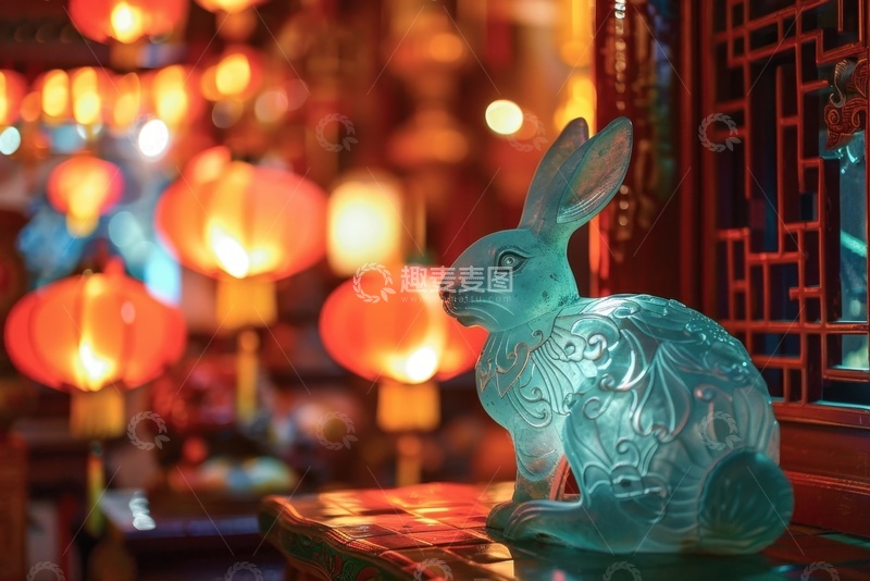 高清大图下载【趣麦麦图】中秋节红灯笼玉兔装饰物