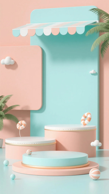 清新夏日电商展示台设计