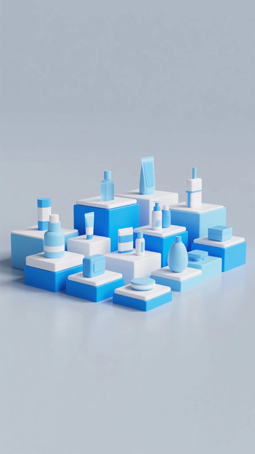 蓝色几何化妆品展示图