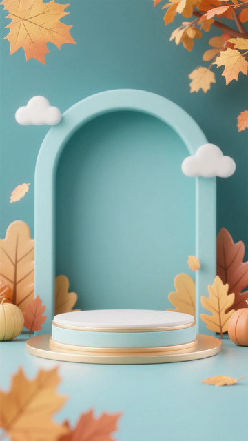 秋季主题展示台插画设计
