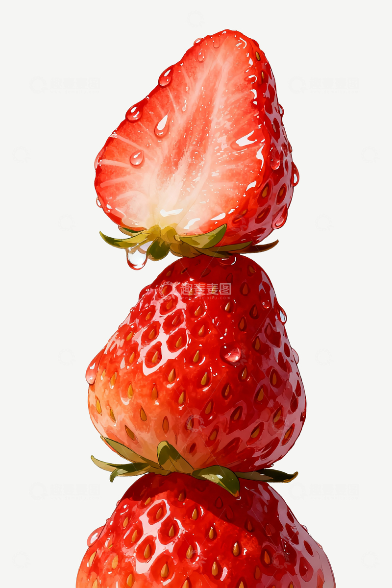 源文件下载【趣麦麦图】超写实漫画草莓特写1
