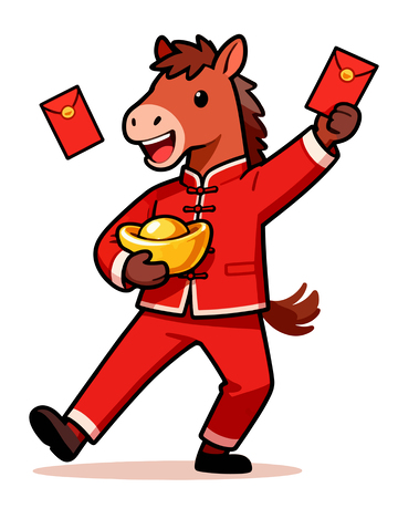 马年新年欢乐红包插画