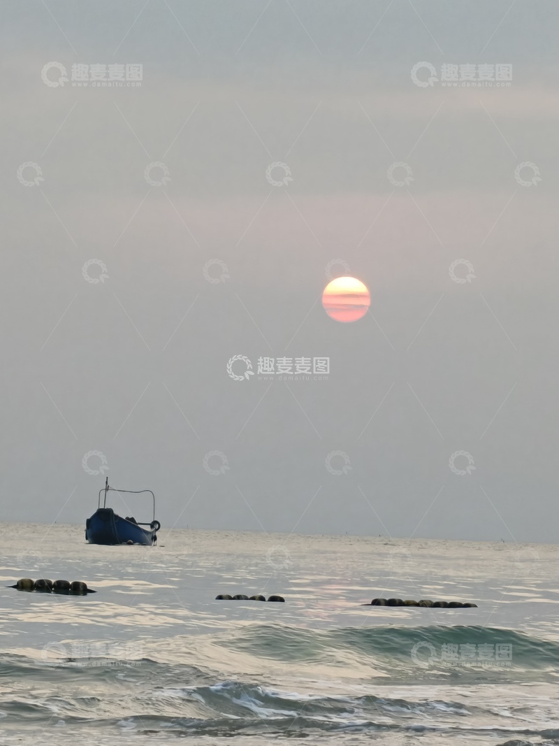 高清大图下载【趣麦麦图】夕阳船舶和海