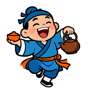 卡通古风茶童茶具插画
