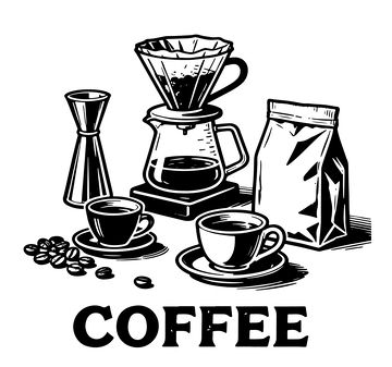 黑白咖啡器具插画素材