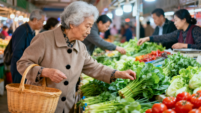 高清大图下载【趣麦麦图】市场买菜老人市井采购生活照