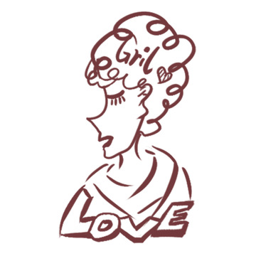 复古线条女性头像插画素材