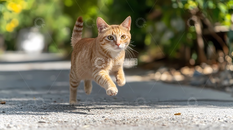 高清大图下载【趣麦麦图】-活泼橘猫奔跑瞬间