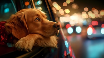 城市夜景金毛探窗