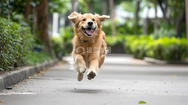 高清大图下载【趣麦麦图】金毛犬奔跑小路
